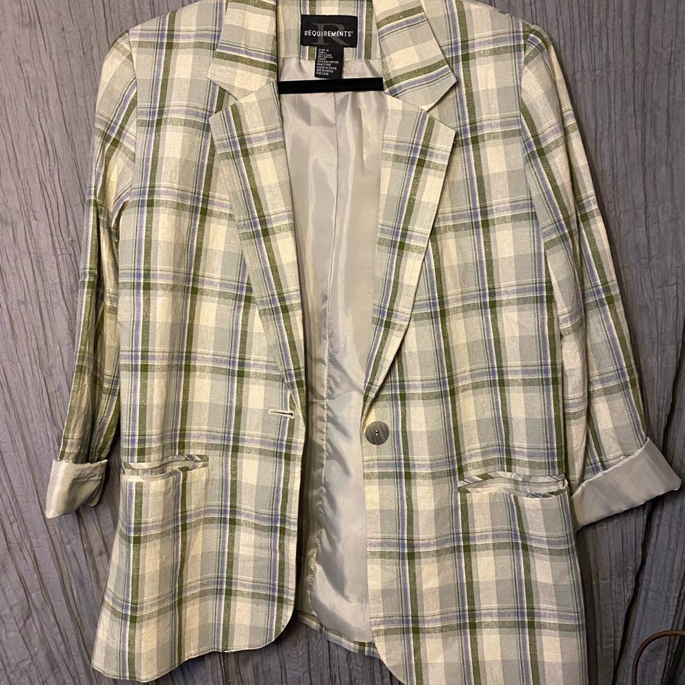 sage green plaid blazer